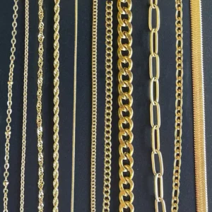 RENSINO SC Custom 14K Gold Plated Chain Cable Figaro Rope Paperclip Cuban Curb Link Chain 925 Sterling Silver Chain for Men Women