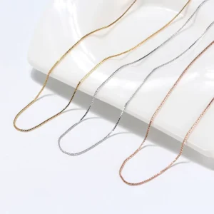 RENSINO SC07 Thin Silver Chain 14K 18K Gold Plated Jewelry Accessories 925 Sterling Silver 0.6mm Box Chain Necklace