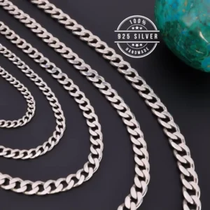 RENSINO SC36 925 Sterling Silver Chains Hip Hop Jewelry 3.6mm Chunky Diamond-Cut Cuban Link Chain Necklace for Men Women