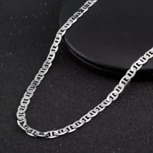 RENSINO SC78 2.6mm Flat Mariner Silver Necklace Chain Hip Hop 925 Sterling Mens Chain Silver Fine Jewelry Chain
