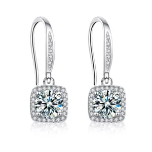 RENSINO SET001 1CT Round Cut S925 Sterling Silver Elegant Diamond Earrings for Women with VVS1 Moissanite Dangle