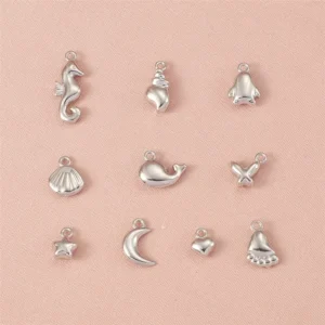 RENSINO SH04 Trendy Silver Plated Stainless Steel Cute Necklace Pendant Moon Star Heart Dolphin Charm Jewelry Findings