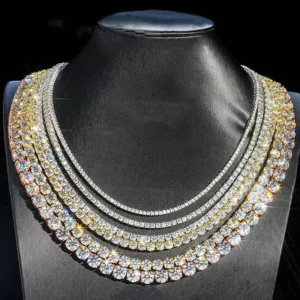 RENSINO SMON01 925 Silver Gra VVS Moissanite Diamond Tennis Chain 2MM 3MM 4MM 5MM Necklace Bracelet Men Women Hiphop Jewelry
