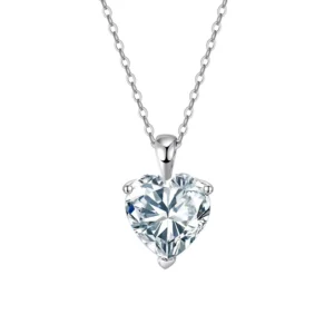 RENSINO SMON08 RINNTIN Forever Love Heart Pendant Necklaces for Women, 1-4 Carat Heartshape Moissanite Sterling Silver Pendant Jewelry