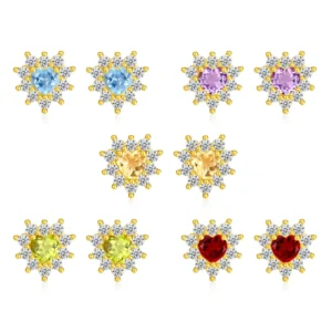 RENSINO SPJ 925 Sterling Silver Heart Snowflake Stud Earring 18K Gold Plated Natural Crystal Elegant Luxury Jewelry for Women