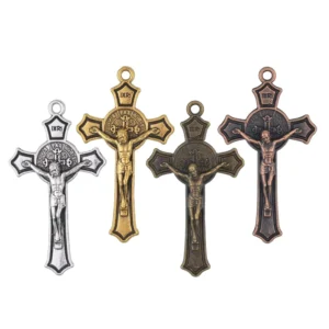 RENSINO Saint Benedict Crucifix 39*22mm High Quality Rosary Accessories Golden Silver Copper Cross Pendant