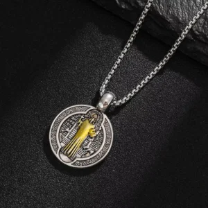 RENSINO Saint Benedict Medal Goddess Komi Saint Benedict Christian San Benito Medal Religious Jewelry Stainless Steel Pendant Necklace