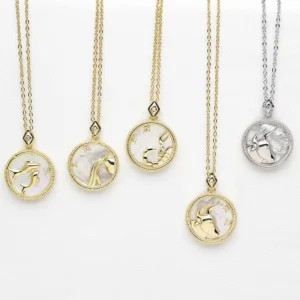 RENSINO Sea Shell Pendants CZ Necklace Set Collares De Acero Inoxidable Por Mayor Zodiac Necklace Women Non Tarnish Jewelry