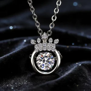 RENSINO Sense of Hundred With Moissanite Crown Pendant S925 Sterling Silver Necklace Tanabata Valentine’s Day Gift