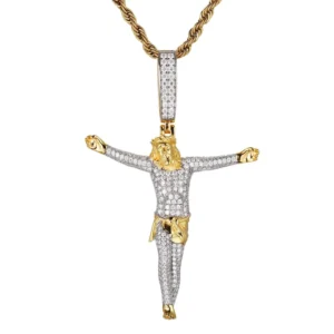 RENSINO Seven Color Fashion Hip Hop Jewelry 925 Sterling Silver VVS Moissanite Two Tone Rhodium Gold Plated Crucifixion Jesus Pendant