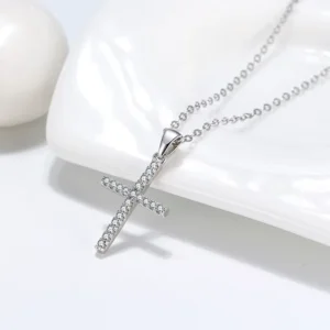 RENSINO Seven.A Luxury 925 Silver Jewelry for Women Gold and White Gold Plated with Zirconia Vintage Cross Pendant Necklace