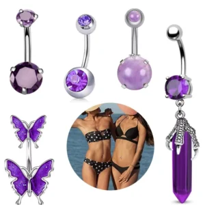 RENSINO Sexy Purple Stainless Steel Dragon Claw Zircon Body Jewelry Navel Ring Belly Button