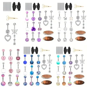 RENSINO Sexy Spice Hot Sell Stainless Steel butterfly Zircon Navel Nail Heart butterfly Navel Ring Acrylic DIY Body Piercing Kit
