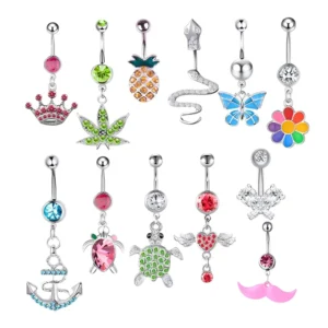 RENSINO Sexy Surgical Stainless Steel Belly Body Piercing Jewelry Gold Plated Zircon Navel Belly Button Rings