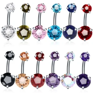 RENSINO Sexy Three Claws Round Ball Zircon Belly Ring Stainless Steel Belly Button Nail Women’s Body Piercing Jewelry
