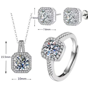 RENSINO Shine Zircon Love Knot Silver Diamond Pendant Necklace Ring Earrings Mothers Day Gift Jewelry Set for Women