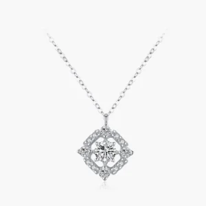 RENSINO Shining Clear Zircon Fine Round Square Geometric Design Necklace for Women 925 Sterling Silver Jewelry