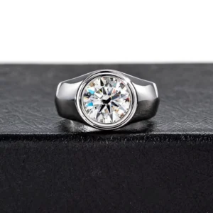 RENSINO Shiny 925 Silver Women’s Wedding Ring D Color Cut Moissanite Closed Ring Trendy Platinum Plated Anniversary Gift