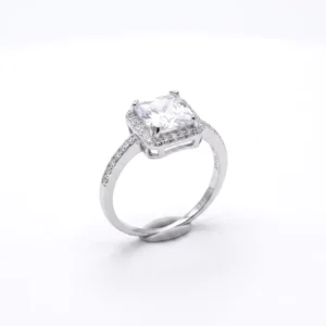 RENSINO Shiny Rectangular Zircon Ring for Engagement Party Wedding Bride Ring 925 Sterling Silver Women’s Ring