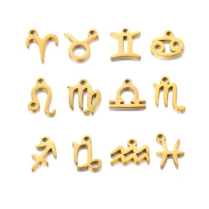 RENSINO Signos Zodiacales Silver Gold Plated Stainless Steel Pendants 12 Zodiac Sign Charms for Jewelry Necklace Bracelet