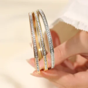 RENSINO Silver 18k Gold Plated Charms Zodiac Bangles Oval Shape Full Star Cz Bangle for Women