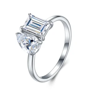 RENSINO Silver 925 1ct Pear Oval Baguette Marquise Hiphop Womens Moissanite Rings D VVS1 Pass Test Comes GRA Certificate