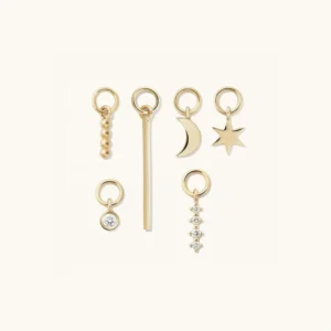 RENSINO Silver 925 Gold Minimalist Delicate Design Beaded Moon Star Bar Charm for Earring Jewelry Making