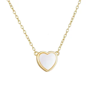 RENSINO Silver 925 Mother of Pearl Shell Heart Chain Necklace for Women