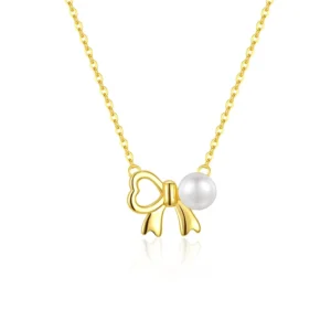 RENSINO Silver 925 Necklace with Bow Shaped Pearl Pendant for Gift Jewelry