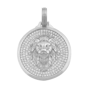 RENSINO Silver 925 Sterling Men Pendant Hip Hop Jewelry Plated Rhinestone Lion Head Pendant Necklace