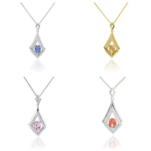 RENSINO Silver 925 Sterling Silver Woman Fashion Jewelry Lab Royal Sapphire Cubic Rhombus Geometric Necklace for Bridal