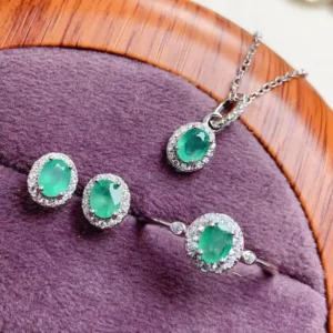 RENSINO Silver 925 Women’s Jewelry with Natural Emerald Fine Jewelry Jewelry Sets for Appointment