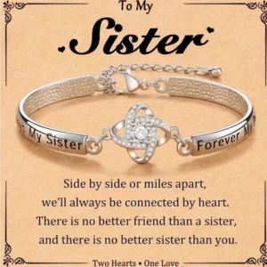 RENSINO Silver Adjustable Infinity clover Bangle Bracelet for Sister Best Friend Daughter Mom Grandma Granddaughter Daughter in Law