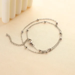 RENSINO Silver Ankle Bracelets for Women Double Layer Adjustable Ankle Bracelets Silver Anklets for Summer Jewelry Gifts