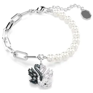 RENSINO Silver Baroque Freshwater Pearl Beads Women’s Half Chain Swan Design Charm Bracelet Fine Jewelry
