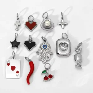 RENSINO Silver Charm Inlaid Pearl Zircon Oil Plated Stainless Steel Cherry Heart Pepper DIY Office Career Charms and Pendants