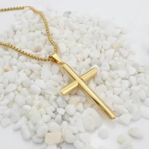 RENSINO Silver Christian Cross Stainless Steel Necklace Individuality Plain Gold Cross Pendant Necklace