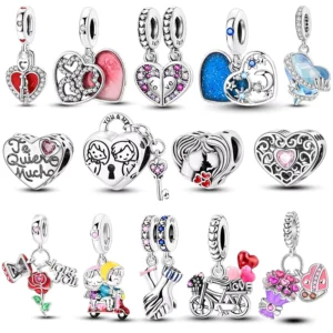 RENSINO Silver Classic Heart Love Rose Flower Valentine Day Gift Charms Pendant Fashion Jewelry for Wedding Party