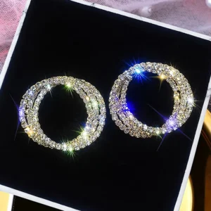 RENSINO Silver Color Plating Stud Earrings for Women Fashion Jewelry Round Twist Design Dazzling Rhinestone Stud Female Earrings
