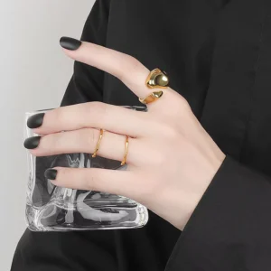 RENSINO Silver Color Sterling Rings for Women Fashion Geometric Handmade Irregular Gold Ring Party Gift