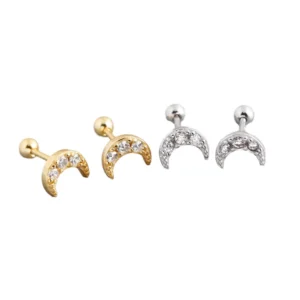 RENSINO Silver Crystal Stud Earrings Gold Silver Plated Minimalist Five Pointed Star Joker Ear Nail Human Puncture Jewelry