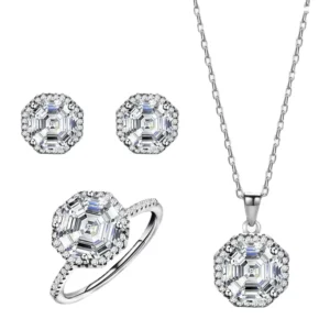 RENSINO Silver Diamond Fashion Jewelry Set 925 Sterling Silver Luxury Engagement Wedding Jewelry Set for Women