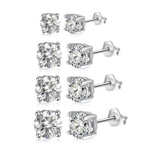 RENSINO Silver Earring Moissanite 4mm 5mm 6.5mm 8mm Gold Plated Jewelry Women S925 Sterling Silver Luxury Earrings