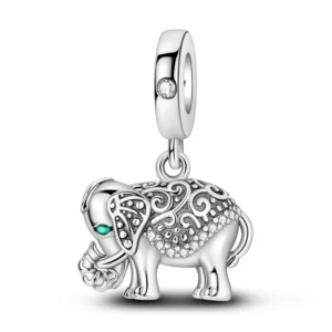 RENSINO Silver Fashion Elephant Pendant Charms With Zircon Classic Jewelry Parties Silver Plated
