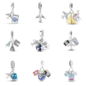 RENSINO Silver Fashion For Bracelets And Necklaces Airplane Charms Passport Dangle Pendants Beads Dangle Pendant For Bracelet