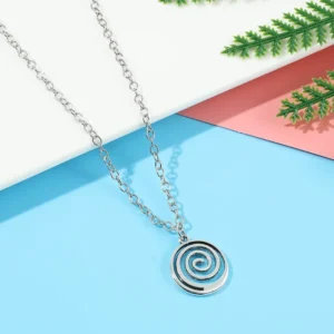 RENSINO Silver Geometric Thread Circle Pendant Necklace for Women