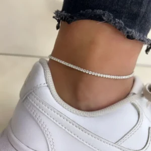 RENSINO Silver Gold Rose Pink 3mm Zircon Cz Tennis Chain Iced Out Bling Women Charm Anklet