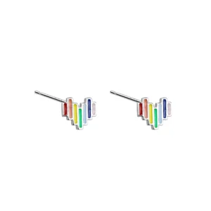 RENSINO Silver Heart Color Stud Earrings for Women Elegant Wedding Jewelry