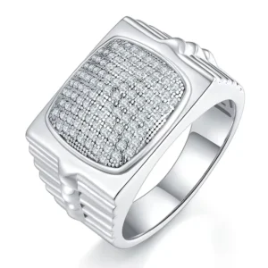 RENSINO Silver Jewelry Moissanite 925 Sterling Wedding Set Band Pear Shaped Diamond Ring for Men