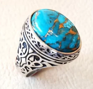 RENSINO Silver Jewelry Ring Turquoise Thai Silver Retro Men and Women Brass Vintage Quartz
